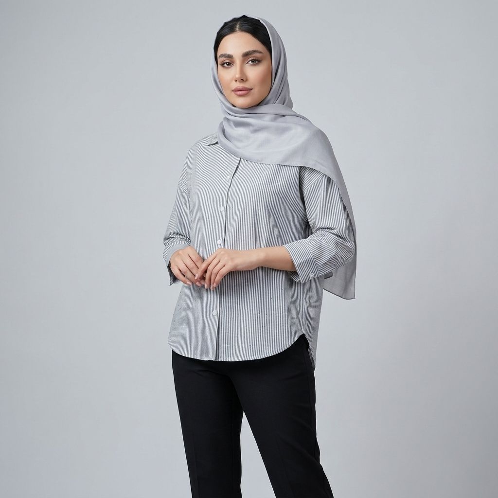 خرید اینترنتی قیمت شومیز زنانه راه راه نگین دار