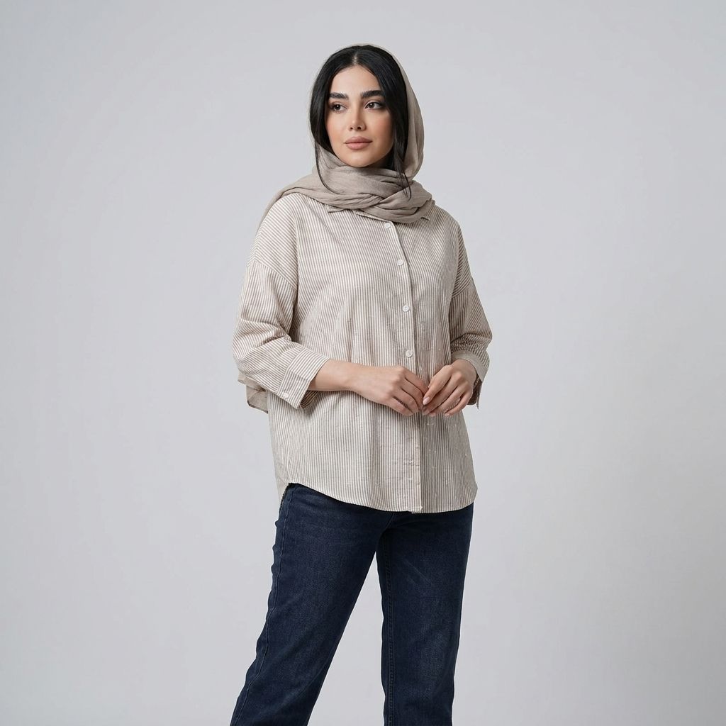 خرید اینترنتی قیمت شومیز زنانه راه راه نگین دار