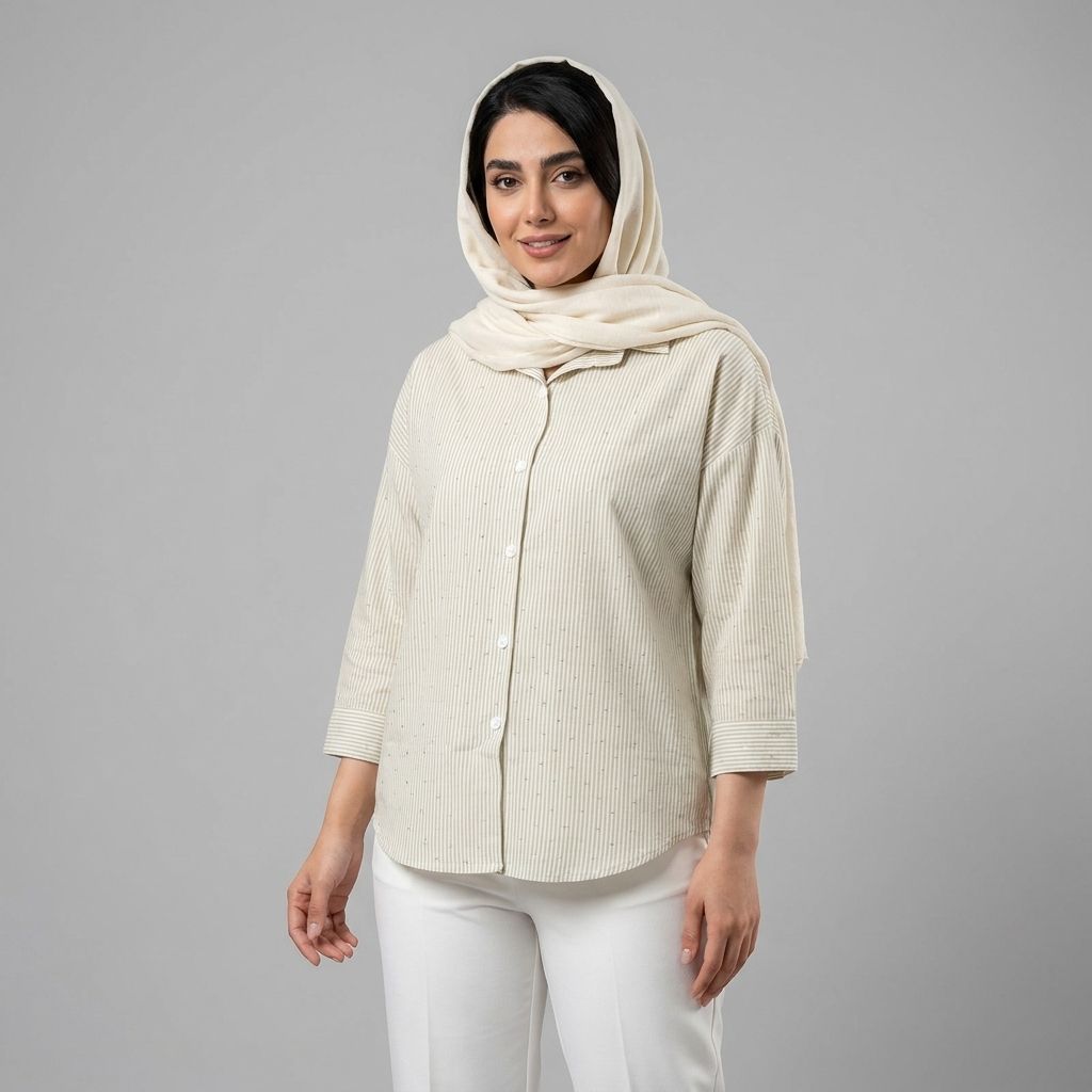 خرید اینترنتی قیمت شومیز زنانه راه راه نگین دار