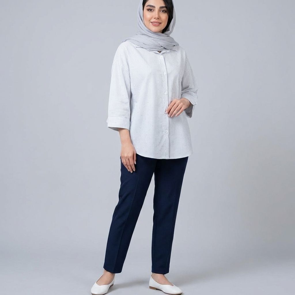 خرید اینترنتی قیمت شومیز زنانه راه راه نگین دار