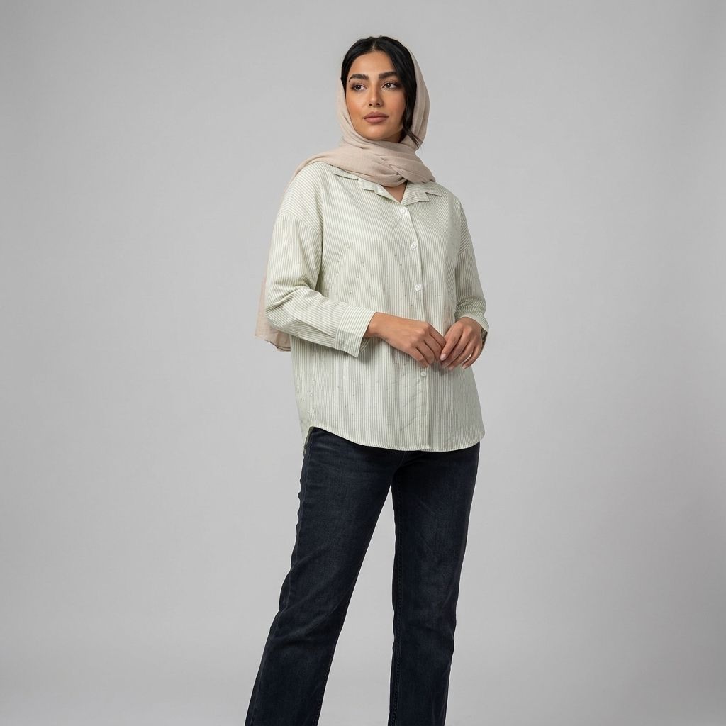 خرید اینترنتی قیمت شومیز زنانه راه راه نگین دار