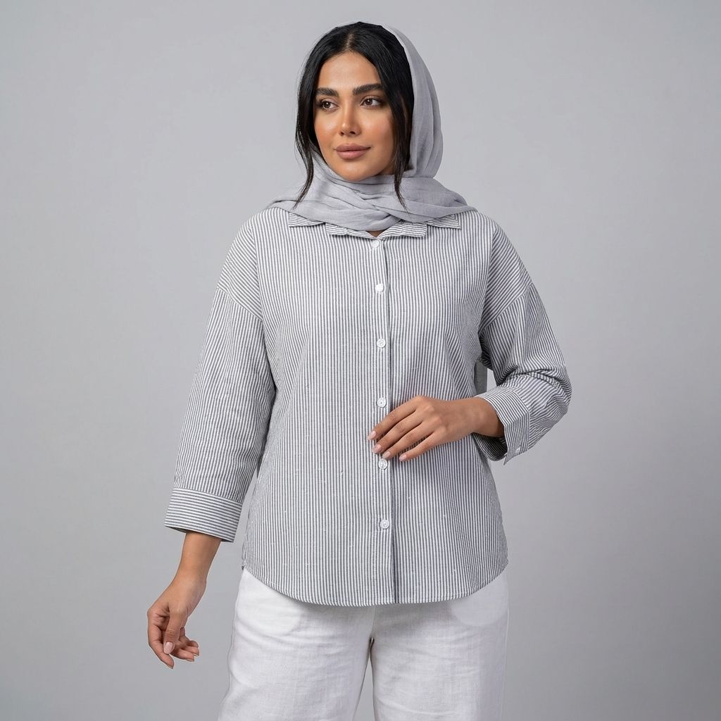 خرید اینترنتی قیمت شومیز زنانه راه راه نگین دار