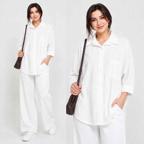 شومیز زنانه پفکی نگین‌دار