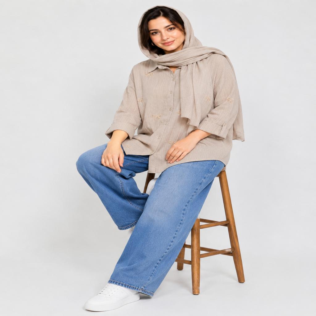 خرید اینترنتی قیمت شومیز زنانه گلدوزی پاپیون