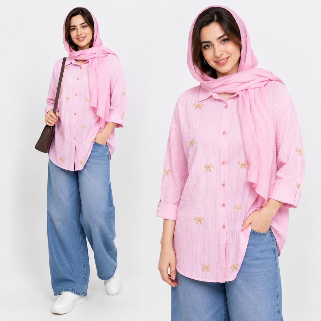 خرید اینترنتی قیمت شومیز زنانه گلدوزی پاپیون