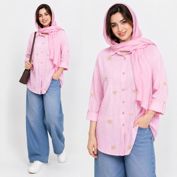 شومیز زنانه گلدوزی پاپیون