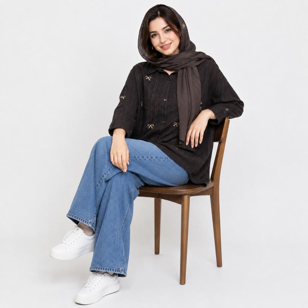 خرید اینترنتی قیمت شومیز زنانه گلدوزی پاپیون