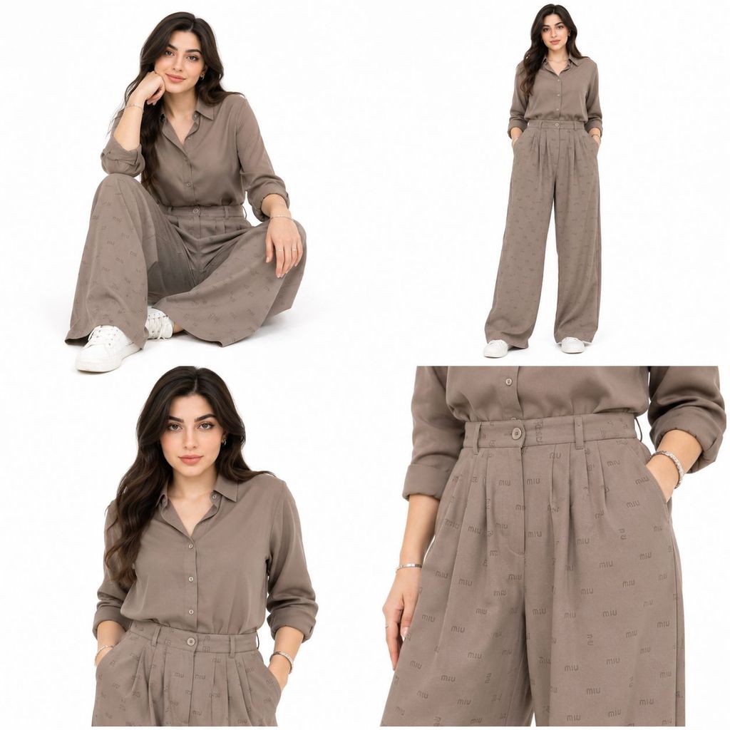 خرید اینترنتی قیمت شلوار زنانه فول بگ کرپ ریزشی طرح miu miu