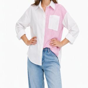 خرید اینترنتی قیمت شومیز زنانه نخ کتان راه راه  وارداتی