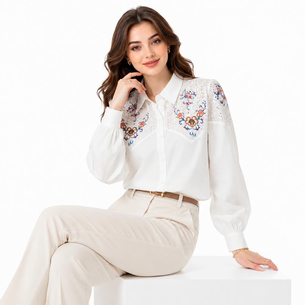 خرید اینترنتی قیمت شومیز زنانه گلدوزی وارداتی