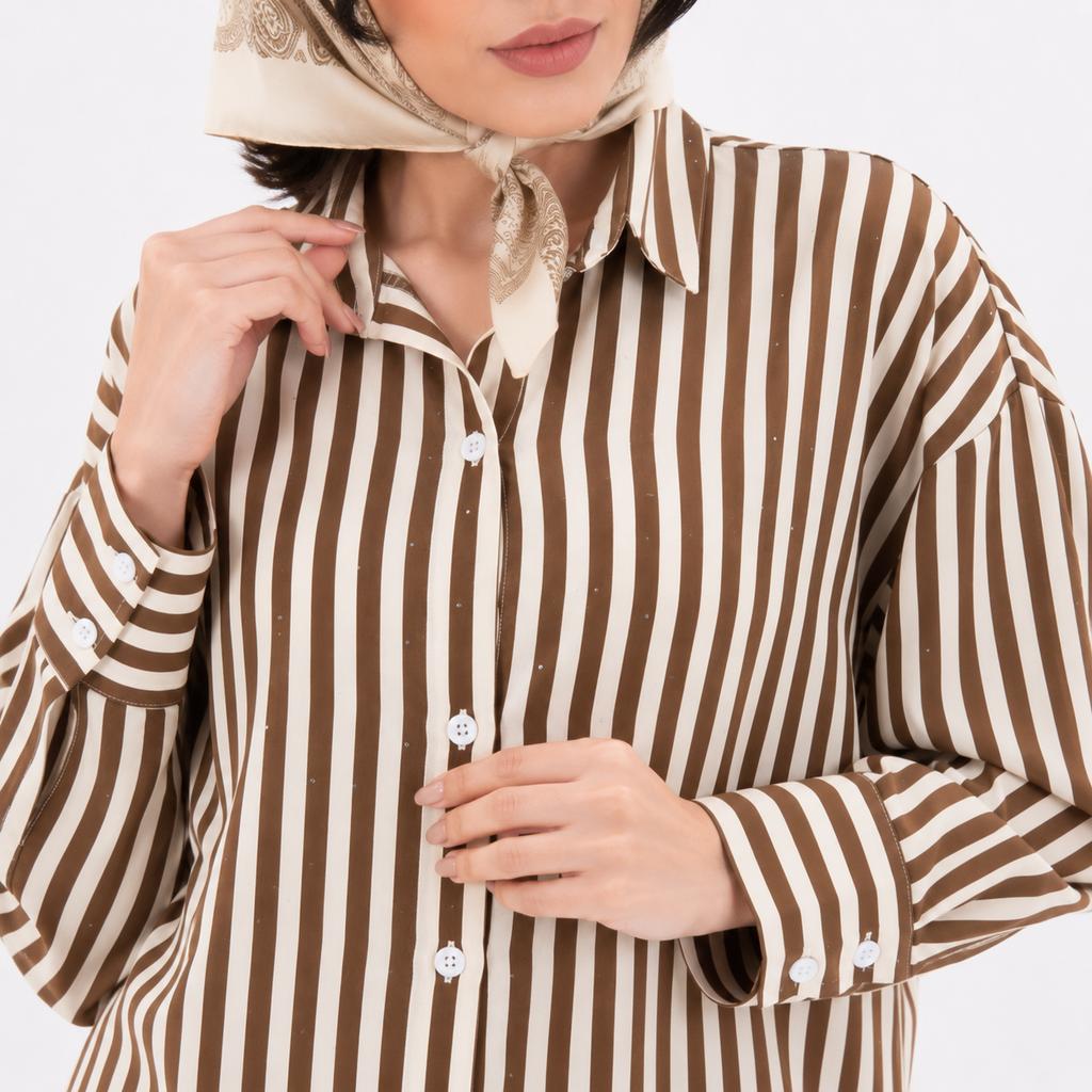خرید اینترنتی قیمت شومیز زنانه نخ کتان نگین دار وارداتی