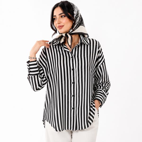 شومیز زنانه نخ کتان نگین دار وارداتی