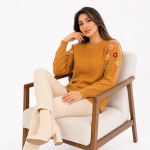 خرید اینترنتی قیمت بلوز بافت زنانه بیسکویتی گلدوزی شده وارداتی