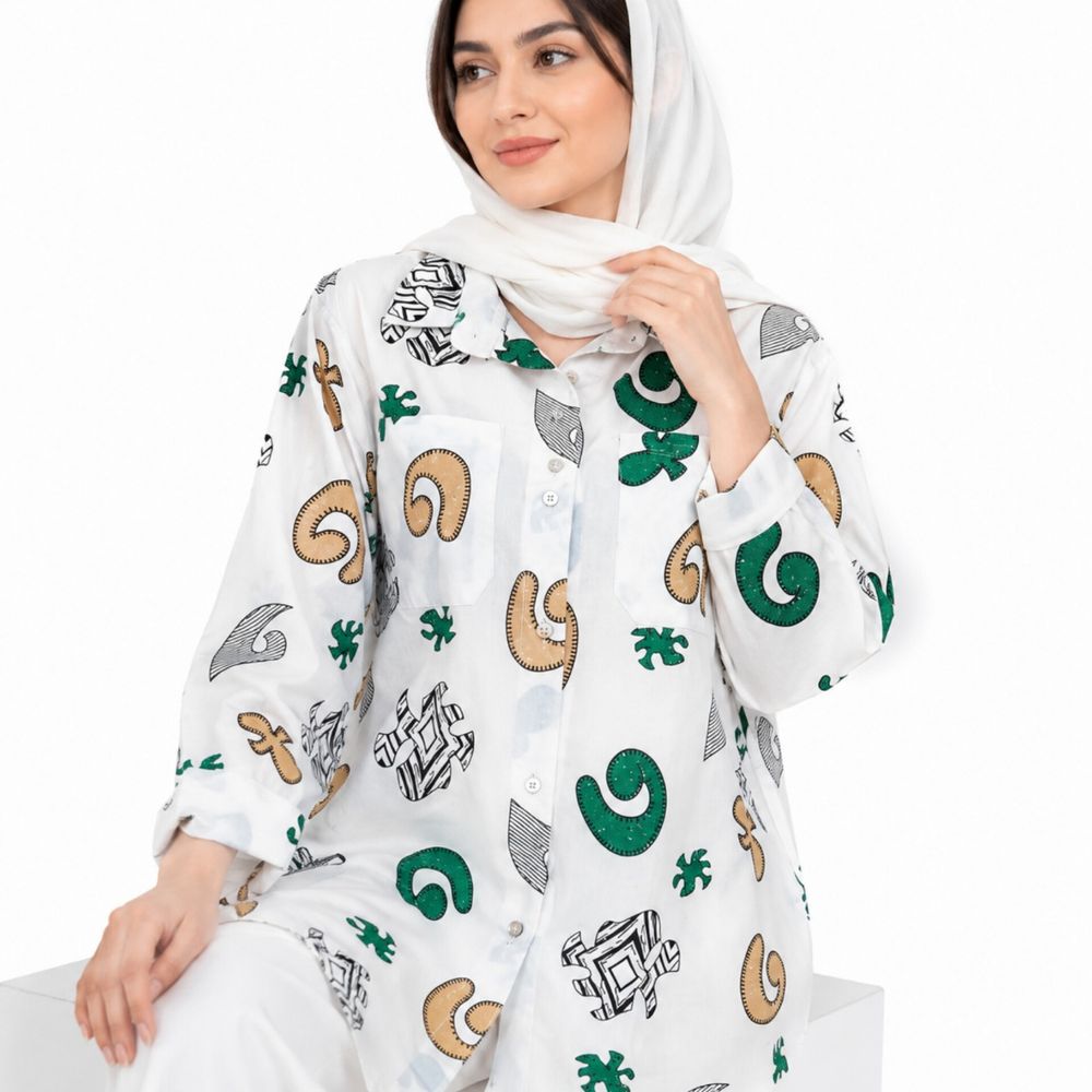 خرید اینترنتی قیمت مانتو زنانه لینن طرح دار پازل