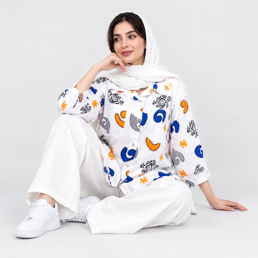 خرید اینترنتی قیمت مانتو زنانه لینن طرح دار پازل