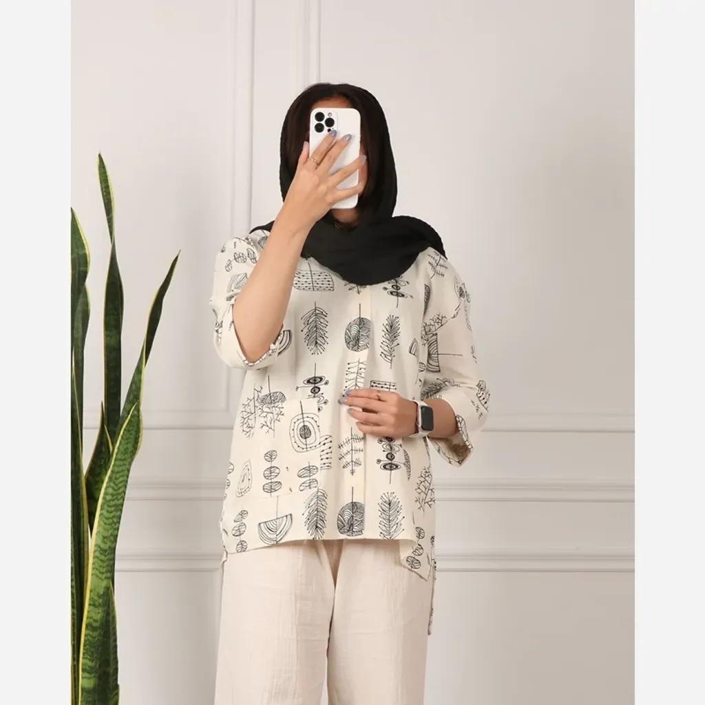 خرید اینترنتی قیمت تونیک زنانه لینن طرح برگ