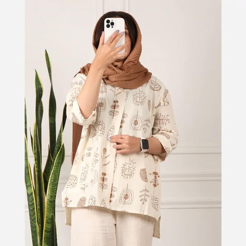 خرید اینترنتی قیمت تونیک زنانه لینن طرح برگ