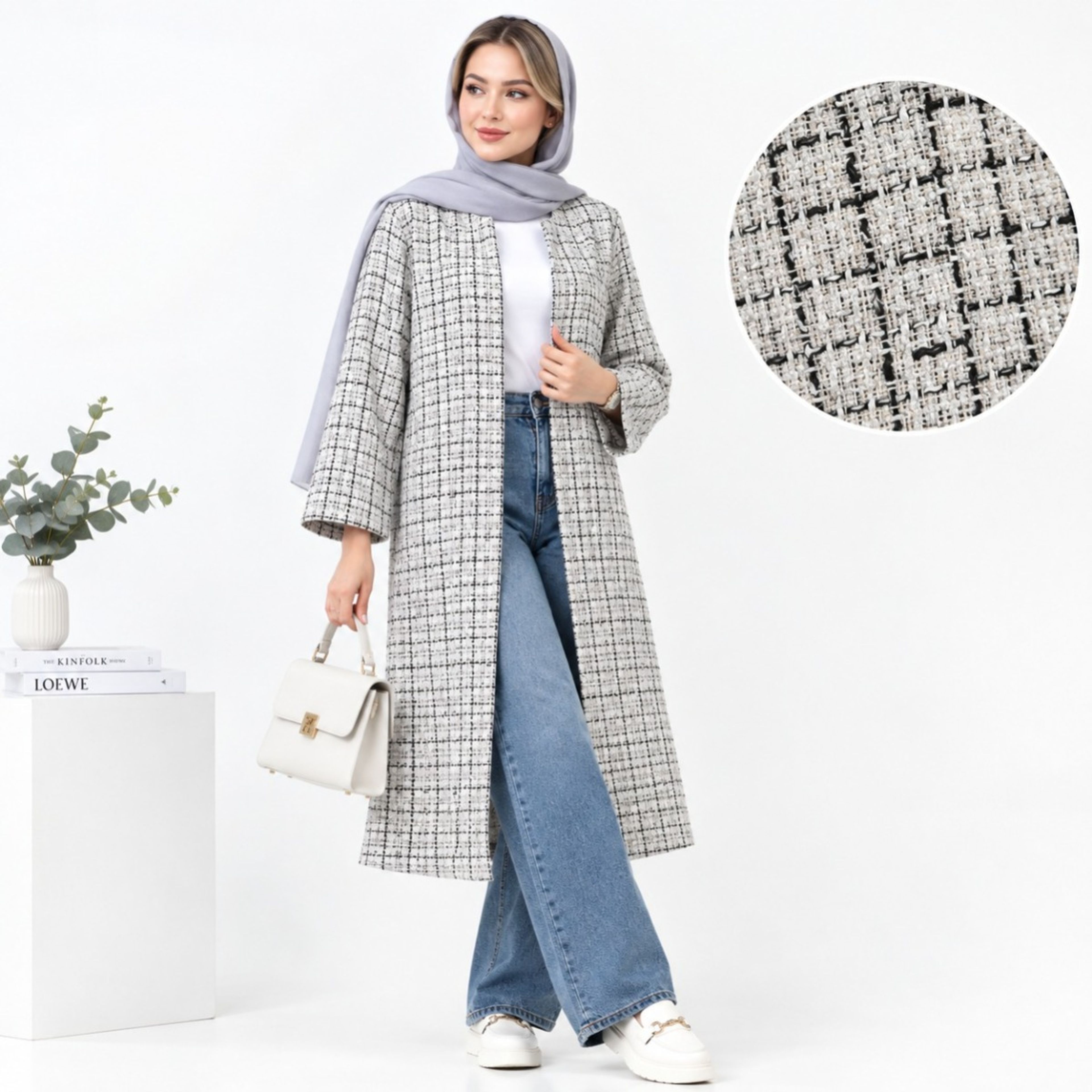 خرید اینترنتی مانتو زنانه چهارخونه شانل ترک پاییزی