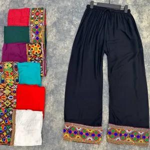 خرید اینترنتی قیمت شلوار زنانه نخی هندی سوزن دوزی و آینه کاری وارداتی