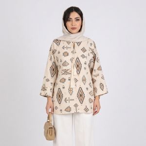 خرید اینترنتی قیمت تونیک زنانه لینن منگوله دار
