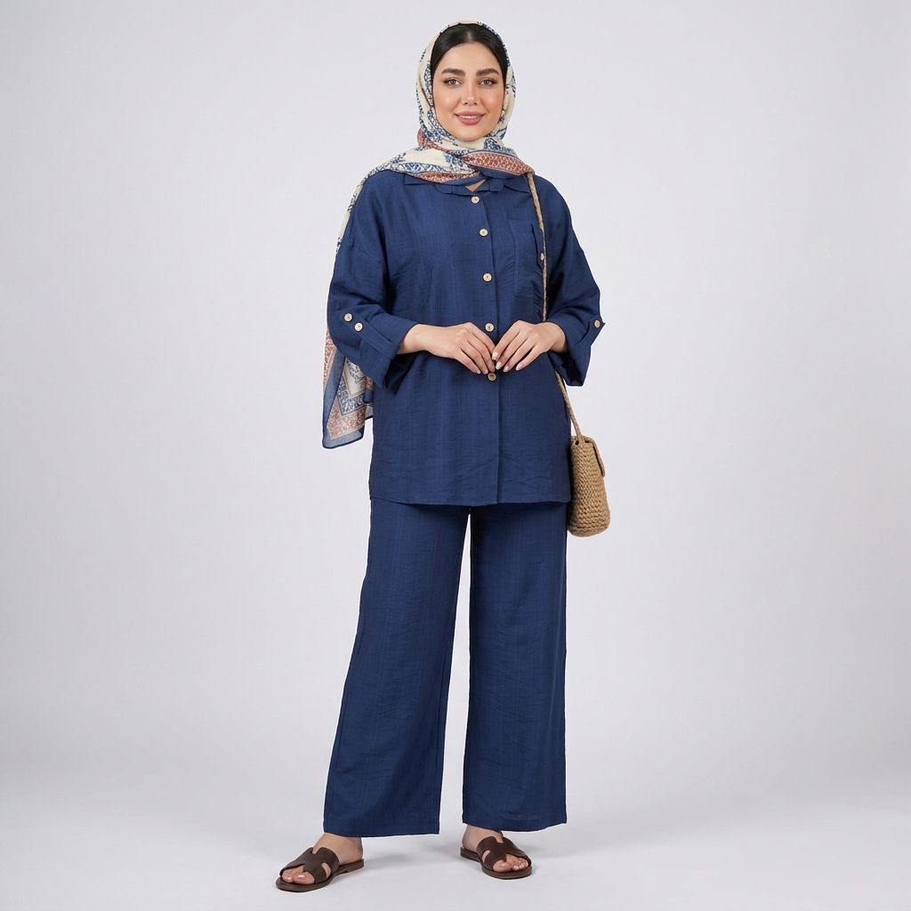 خرید اینترنتی قیمت ست مانتو و شلوار زنانه جیب دار بابوس درسا