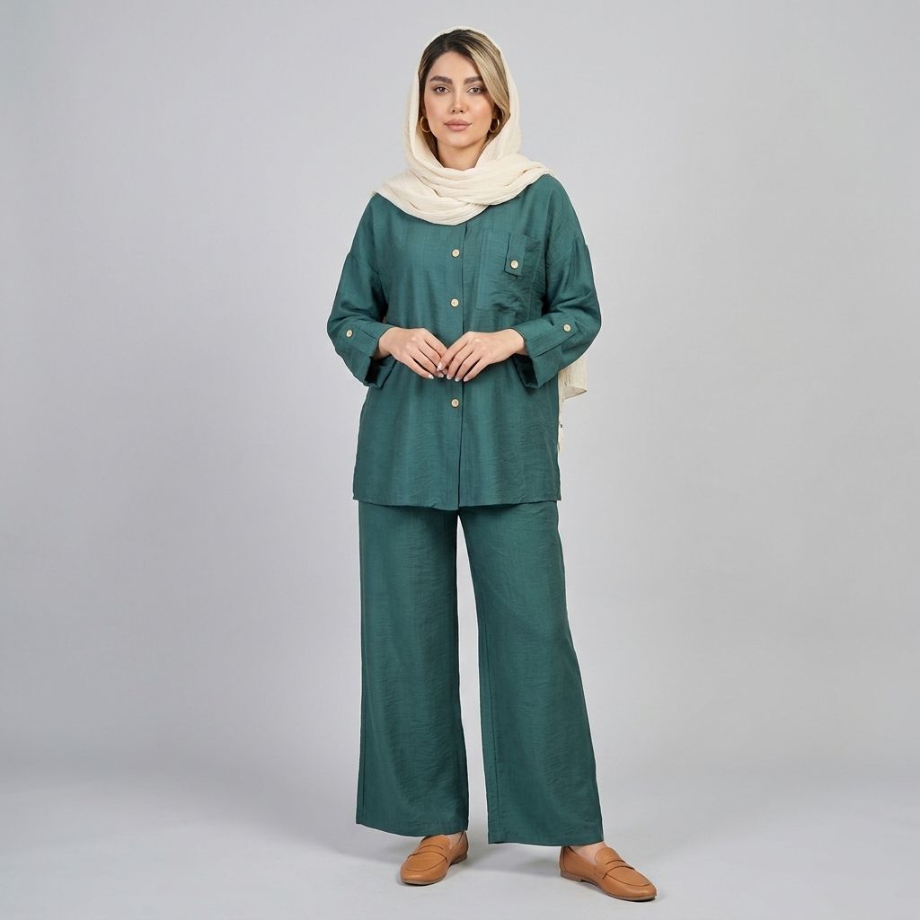 خرید اینترنتی قیمت ست مانتو و شلوار زنانه جیب دار بابوس درسا
