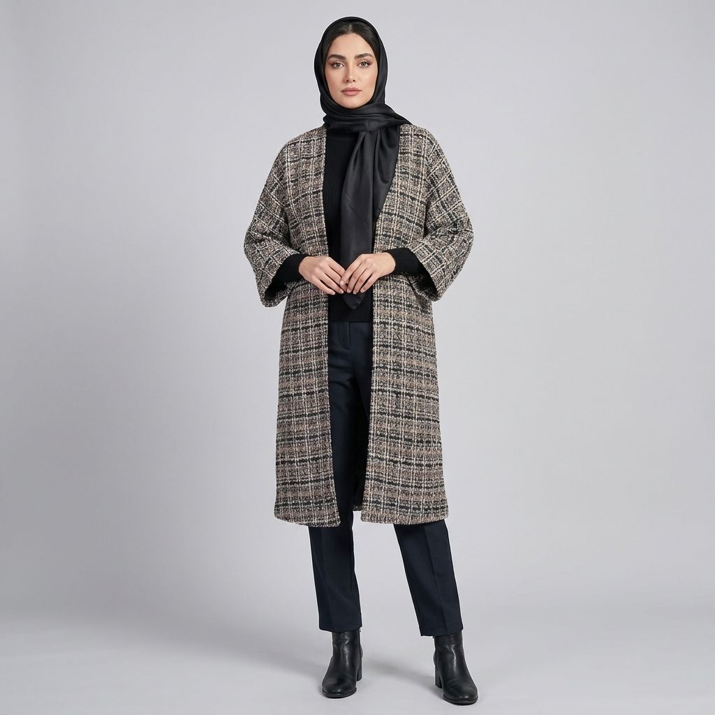 خرید اینترنتی قیمت مانتو زنانه چهارخونه شانل ترک پاییزی