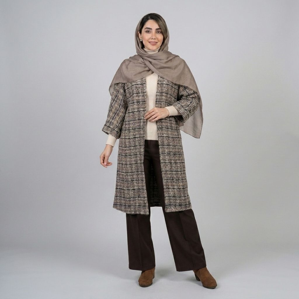 خرید اینترنتی قیمت مانتو زنانه چهارخونه شانل ترک پاییزی