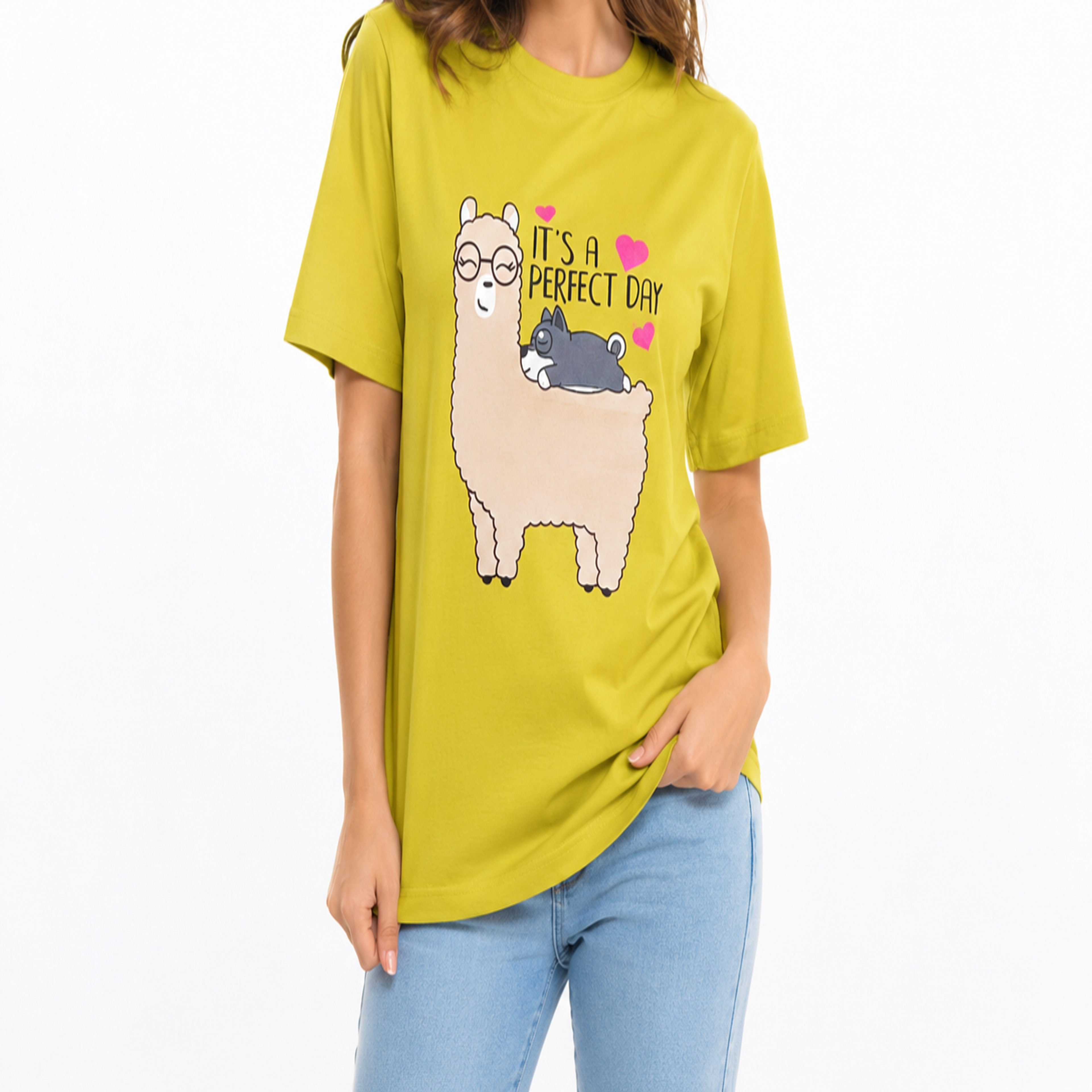 خرید اینترنتی قیمت تیشرت زنانه نخ پنبه طرح لاما