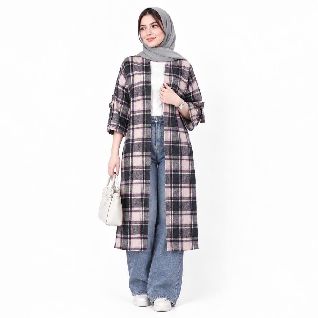 خرید اینترنتی قیمت مانتو اسپرت چهارخونه پشمی پاییزه