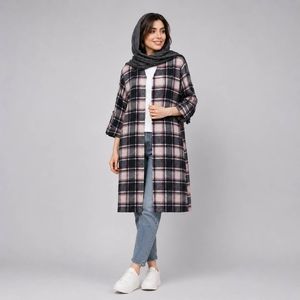 خرید اینترنتی قیمت مانتو اسپرت چهارخونه پشمی پاییزه
