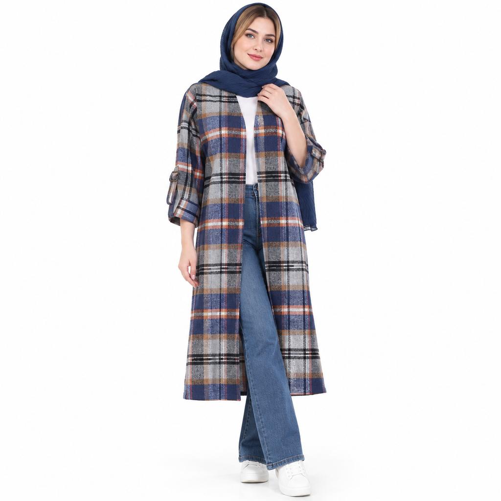 خرید اینترنتی قیمت مانتو اسپرت چهارخونه پشمی پاییزه