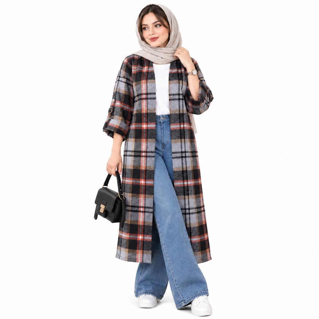 خرید اینترنتی قیمت مانتو اسپرت چهارخونه پشمی پاییزه