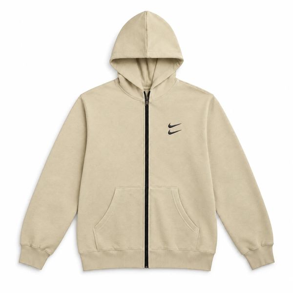 سوییشرت دورس کلاهدار مردانه نایکی مدل Double Nikeکرم