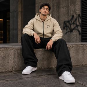 فروش اینترنتی سوئیشرت دورس کلاهدار مردانه نایکی مدل Double Nikeکرم