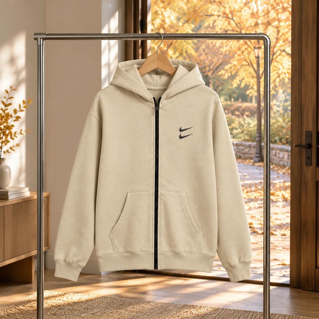 خرید انلاین سوئیشرت دورس کلاهدار مردانه نایکی مدل Double Nikeکرم