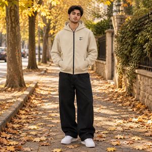 قیمت سوئیشرت دورس کلاهدار مردانه نایکی مدل Double Nikeکرم