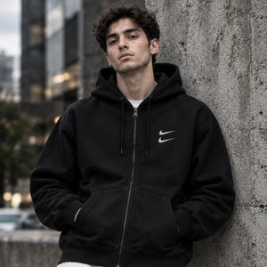 خرید اینترنتی سوئیشرت دورس کلاهدار مردانه نایکی مدل Double Nikeمشکی