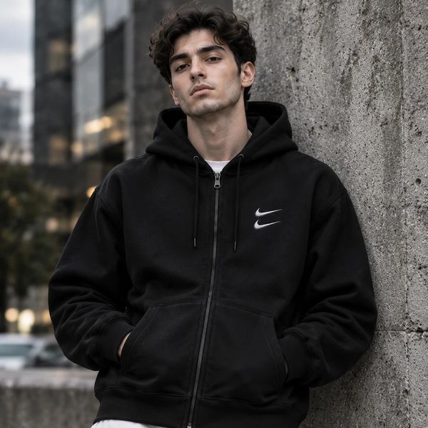 سوییشرت دورس کلاهدار مردانه نایکی مدل Double Nikeمشکی