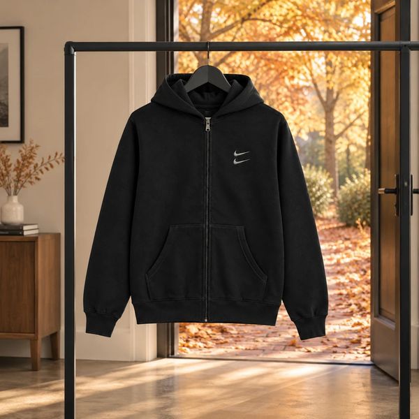 سوییشرت دورس کلاهدار مردانه نایکی مدل Double Nikeمشکی