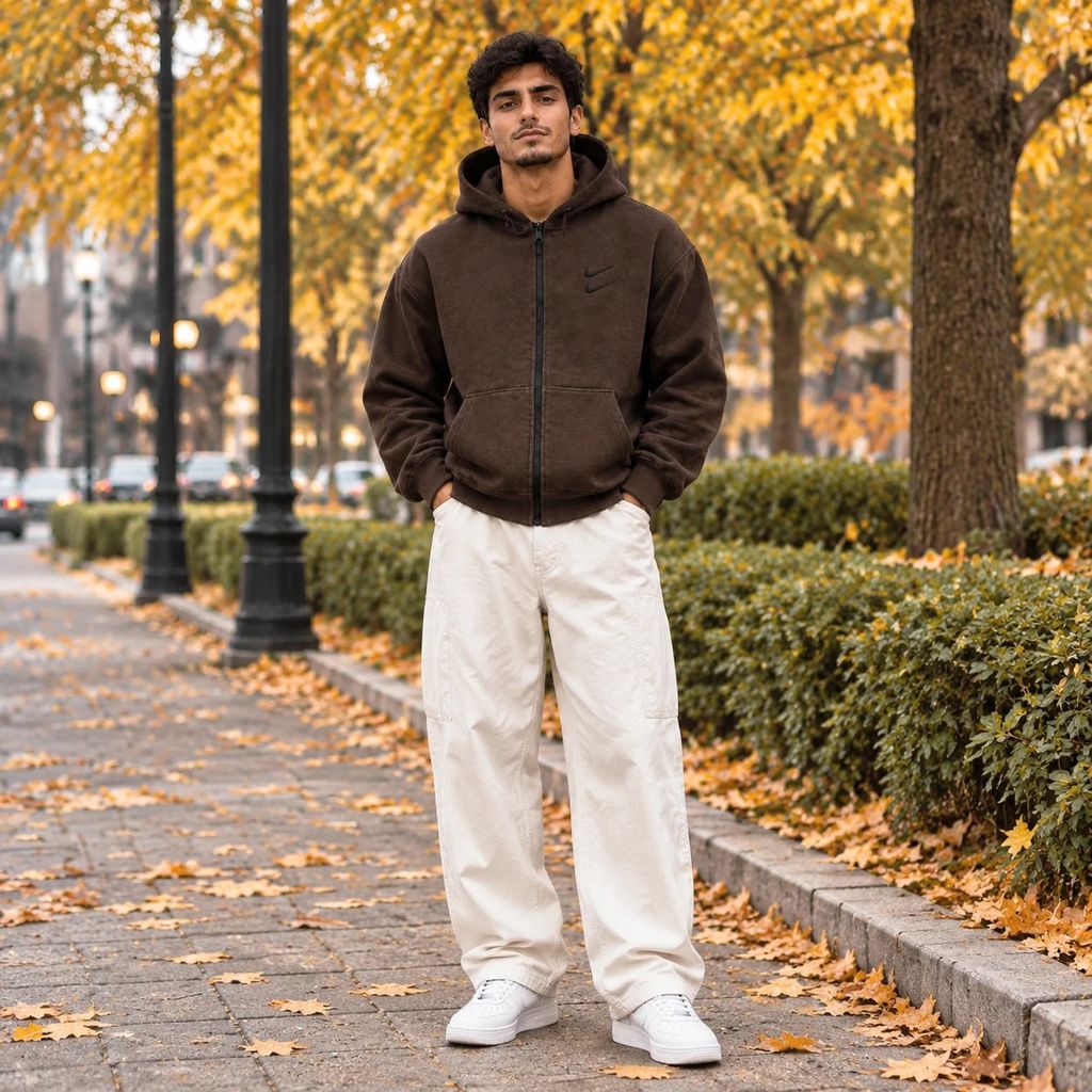 خرید آنلاین سوئیشرت دورس کلاهدار مردانه نایکی مدل Double Nikeقهوه ای