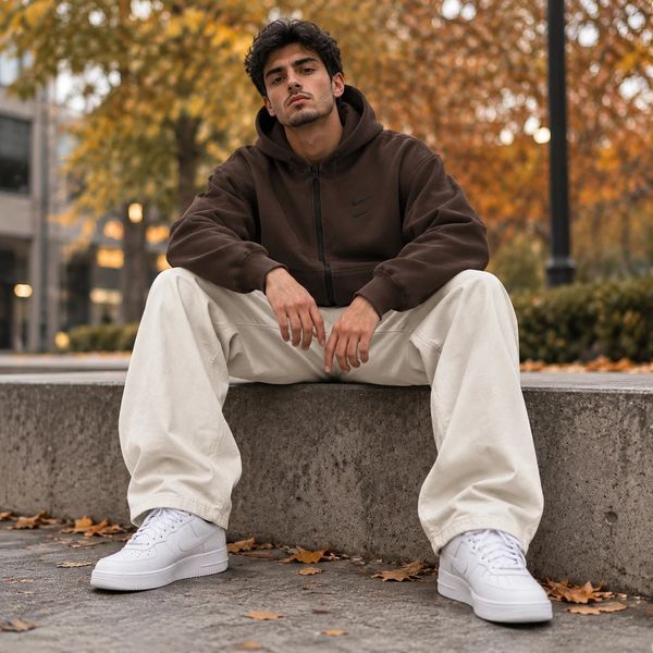 سوییشرت دورس کلاهدار مردانه نایکی مدل Double Nikeقهوه ای