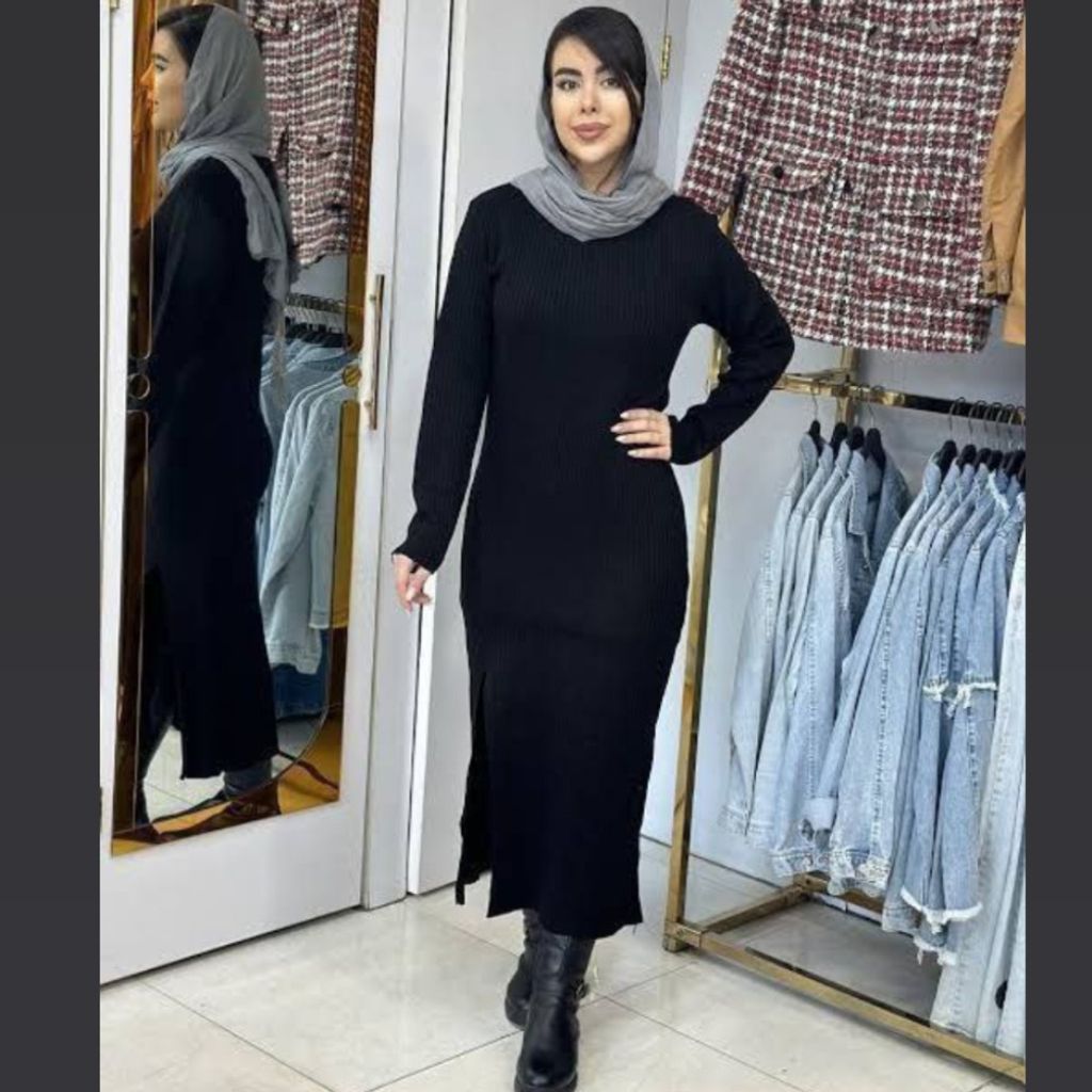 خرید آنلاین ماکسی زنانه طرح یقه اسکی بافت