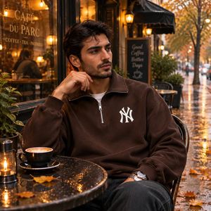 خرید آنلاین دورس نیم زیپ مردانه مدل NYقهوه ای