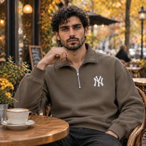 خرید انلاین دورس نیم زیپ مردانه مدل NYخاکی