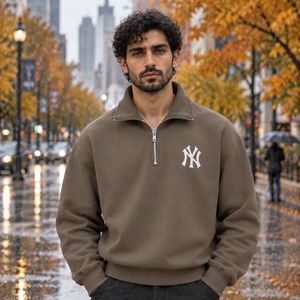 فروش اینترنتی دورس نیم زیپ مردانه مدل NYخاکی