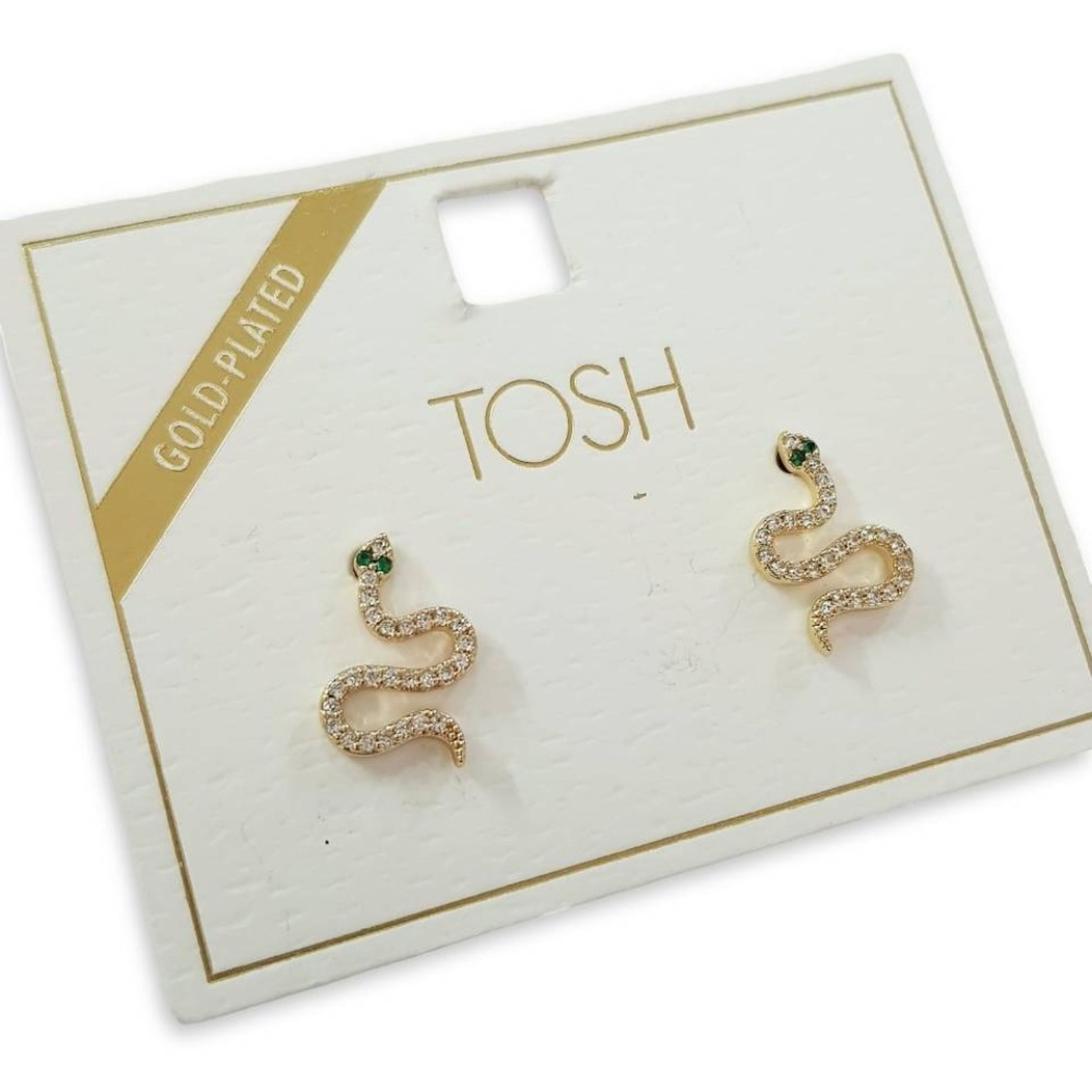 خرید اینترنتی گوشواره آبکاری طلا طرح مار نگین دار ، برند TOSH آلمان