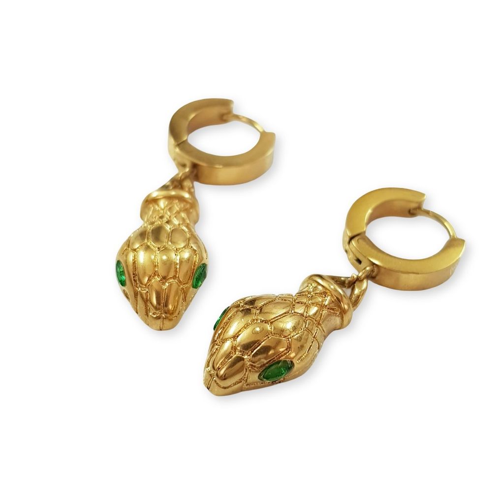 خرید اینترنتی گوشواره استیل طلایی آویز مار ، کار فوق‌العاده زیبا و درخشان پر از جزییات