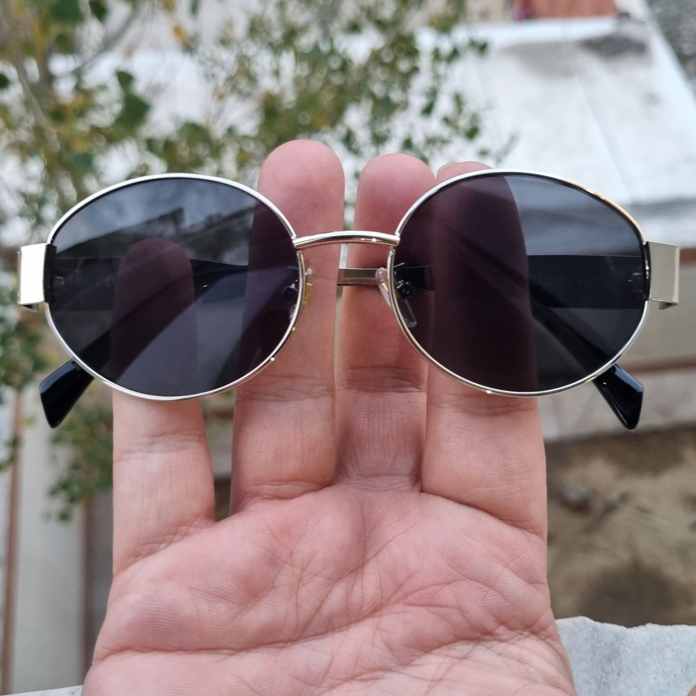 فروش اینترنتی عینک آفتابی فلزی سلین مدل بیضی نقره ای