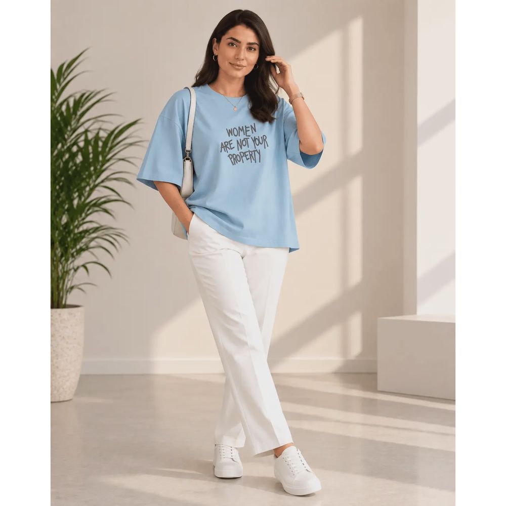 خرید اینترنتی قیمت تیشرت زنانه باکسی Women Are Not Your Property کد 33107